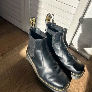 Dr. Martens Black Leather Chelsea Boots with Yellow Stitching